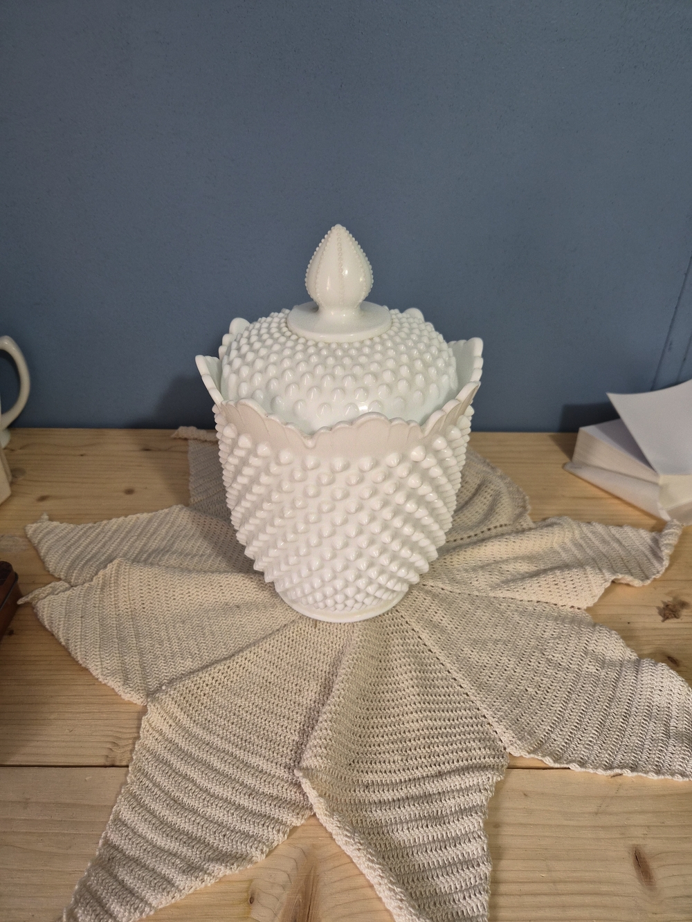 Fenton Hobnail Milk Glass Cookie Jar Large- 11.5 in, PERFECT CONDITION